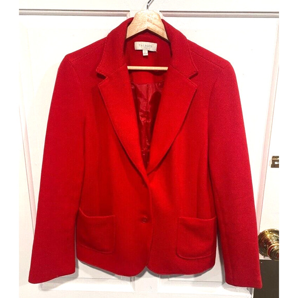 Talbots Jackets & Blazers - Talbots red lined pockets cotton blend textured women's jacket/coat size 12 (L)